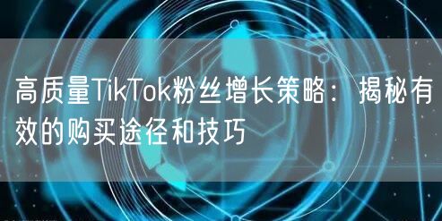高质量TikTok粉丝增长策略：揭秘有效的购买途径和技巧