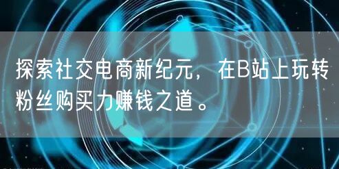 探索社交电商新纪元，在B站上玩转粉丝购买力赚钱之道。