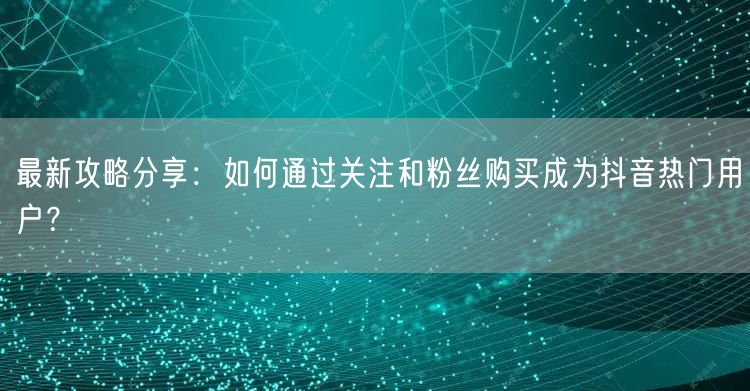 最新攻略分享：如何通过关注和粉丝购买成为抖音热门用户？